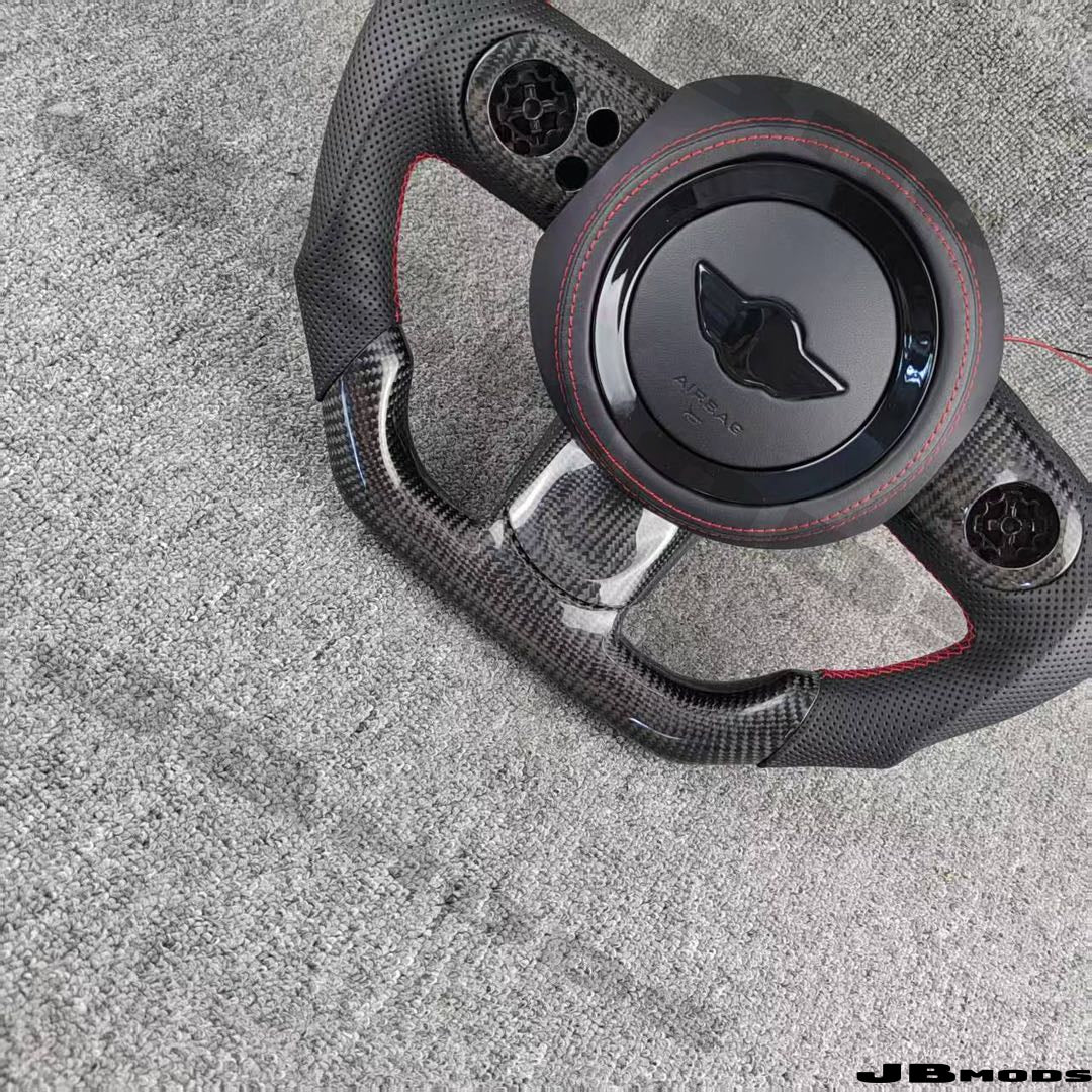 MINI Gen 2 R56 Led Shift Light Carbon Fibre Leather Flat Bottom Steering Wheel