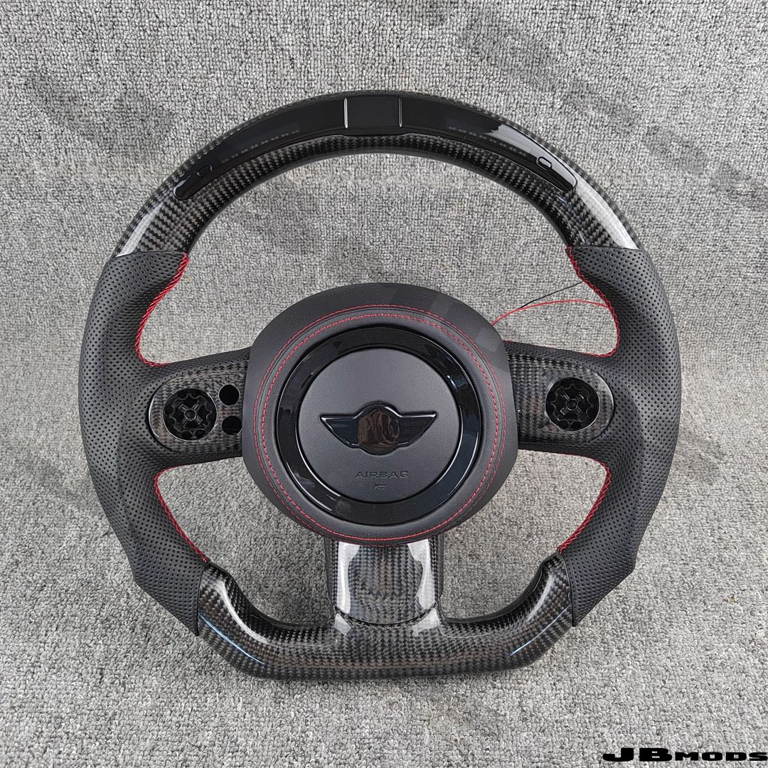 MINI Gen 2 R56 Led Shift Light Carbon Fibre Leather Flat Bottom Steering Wheel