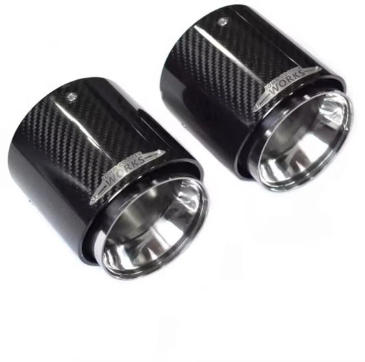 MINI Carbon Fibre Chrome Exhaust Tips Pair R55 R56 R57 R58 R59 Cooper S JCW SD