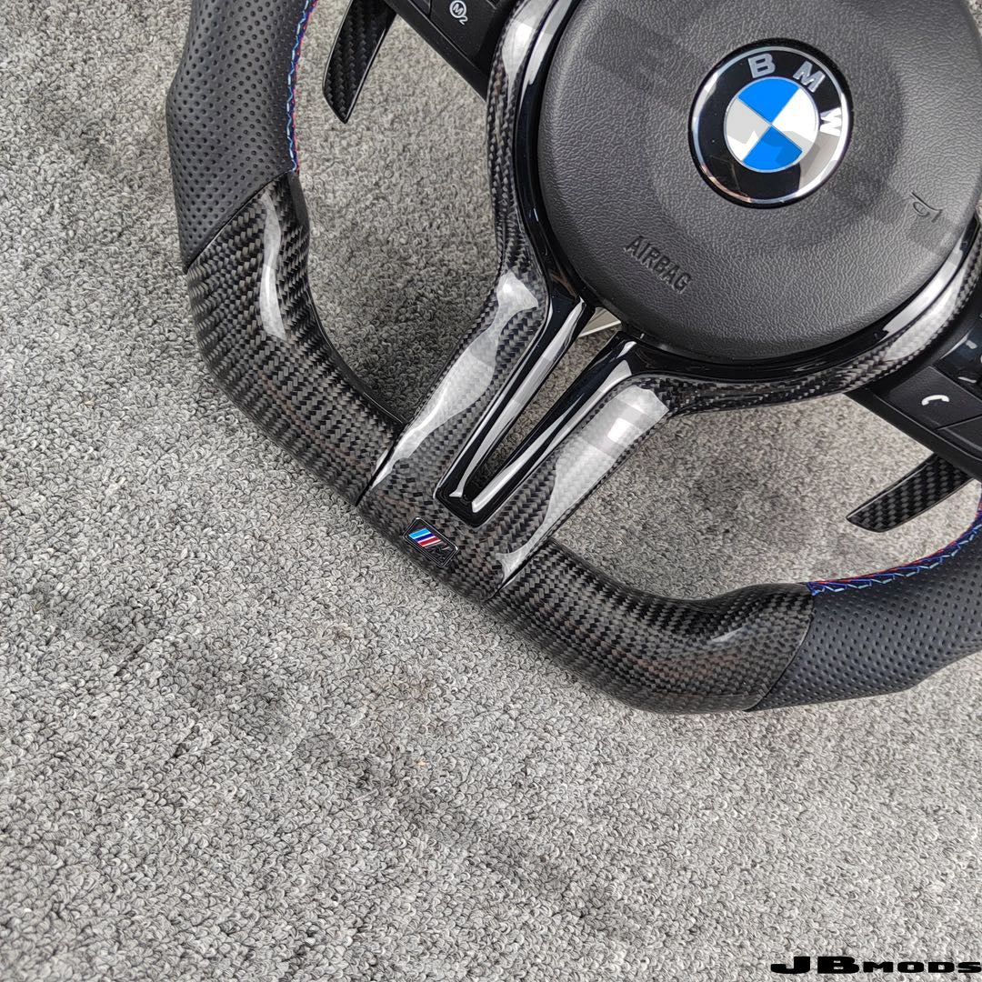 BMW F80 F82 M3 M4 Carbon Leather Flat Bottom Steering Wheel with Paddles