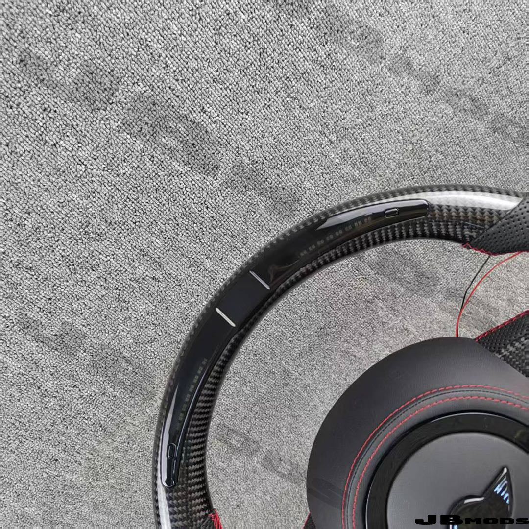 MINI Gen 2 R56 Led Shift Light Carbon Fibre Leather Flat Bottom Steering Wheel
