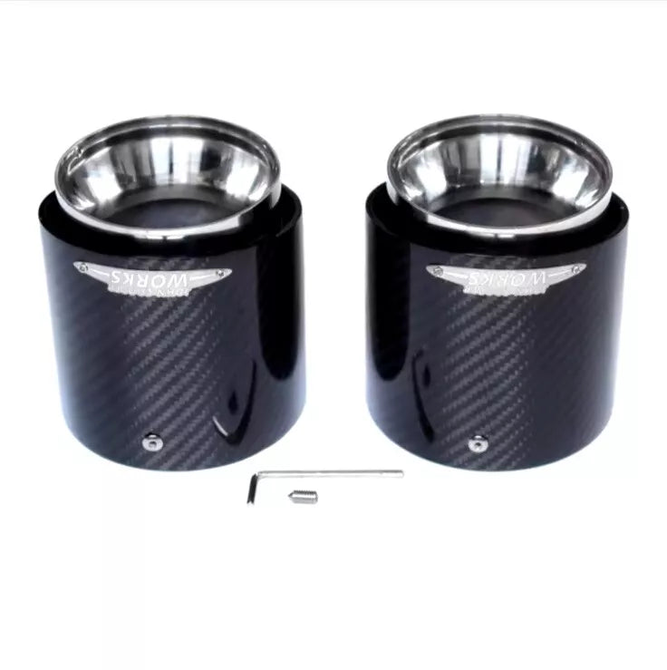 MINI Carbon Fibre Chrome Exhaust Tips Pair R55 R56 R57 R58 R59 Cooper S JCW SD