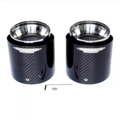 MINI Carbon Fibre Chrome Exhaust Tips Pair R55 R56 R57 R58 R59 Cooper S JCW SD