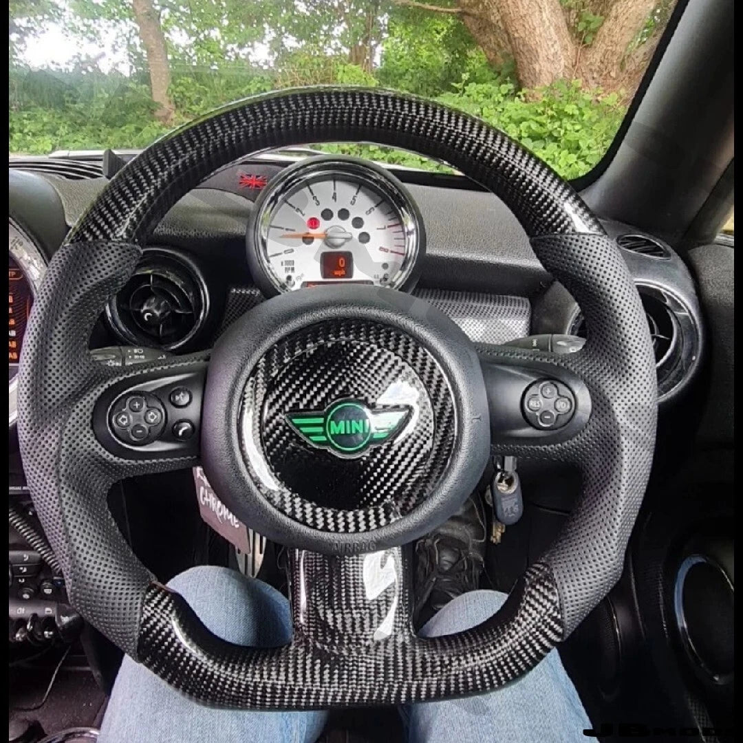MINI Gen 2 R56 Carbon Perforated Leather Flat Bottom Steering Wheel
