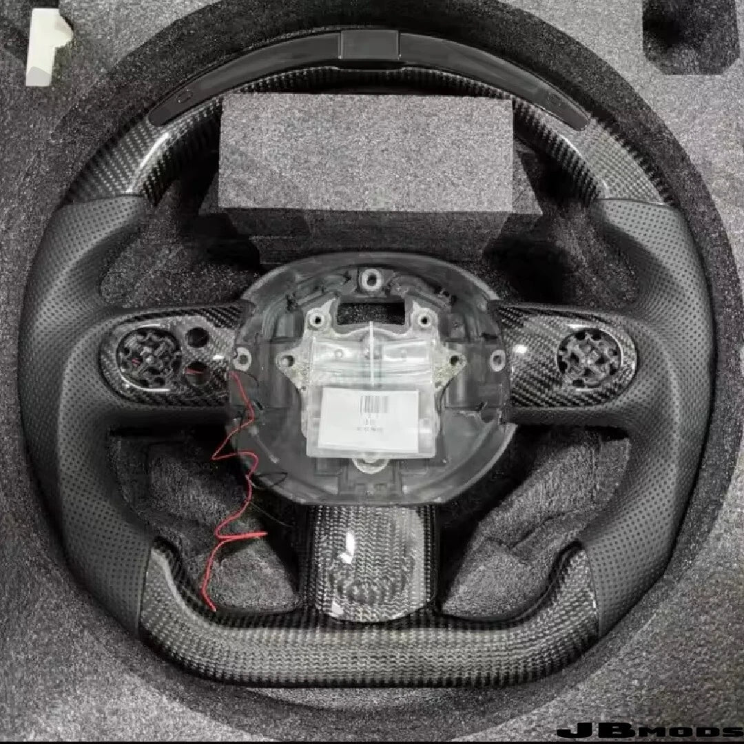 MINI Gen 2 R56 Led Shift Light Carbon Fibre Leather Flat Bottom Steering Wheel