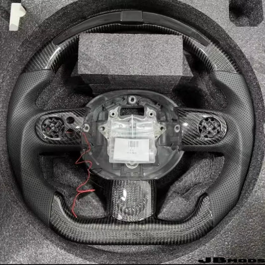MINI Gen 2 R56 Led Shift Light Carbon Fibre Leather Flat Bottom Steering Wheel