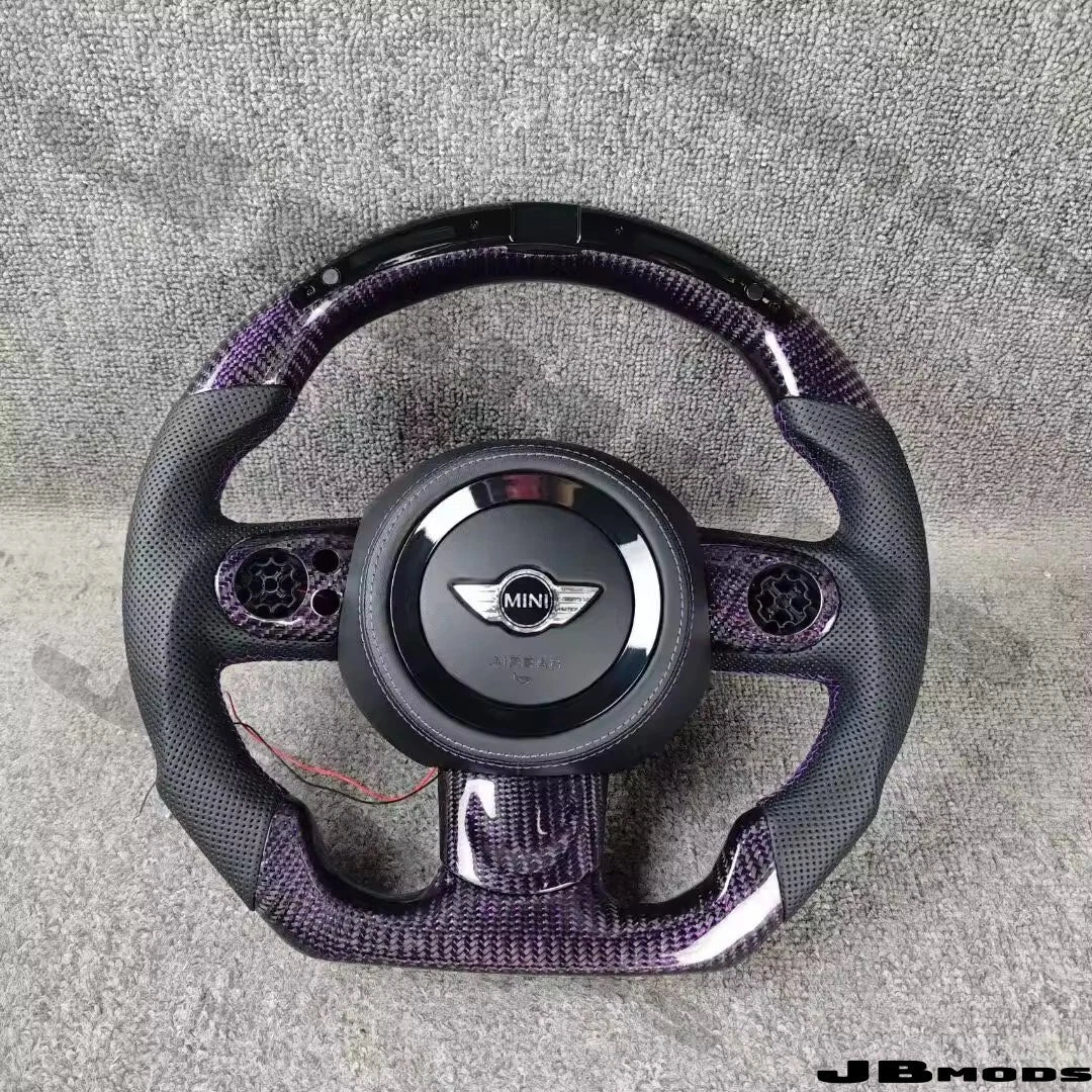 MINI Gen 2 R56 Led Shift Light Carbon Fibre Leather Flat Bottom Steering Wheel