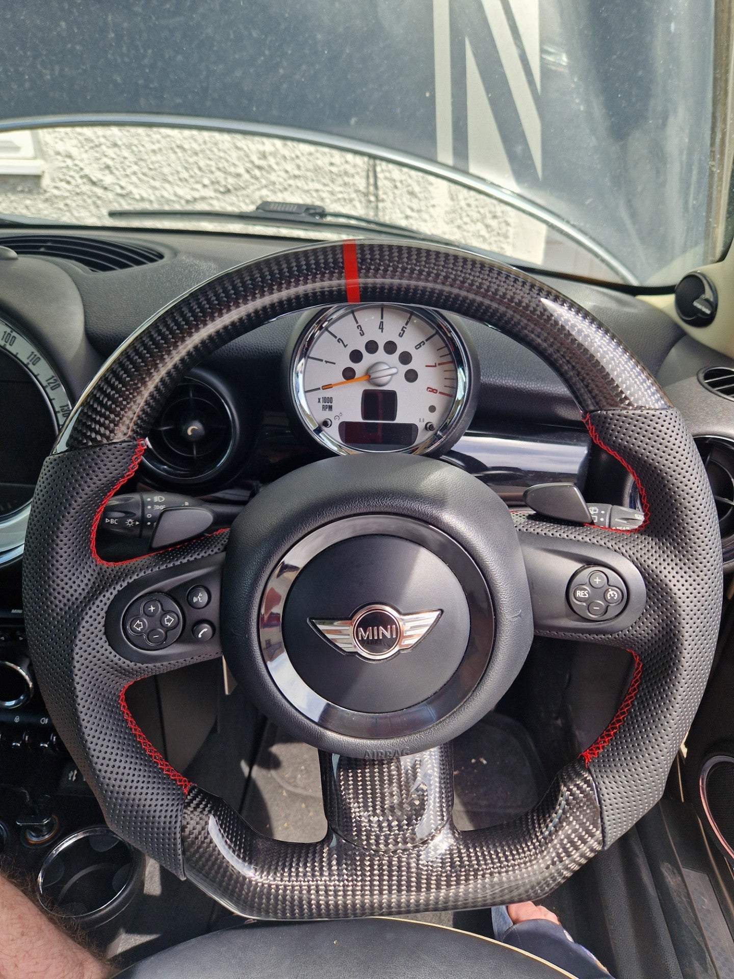 MINI Gen 2 R56 Carbon Perforated Leather Flat Bottom Steering Wheel