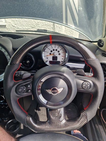MINI Gen 2 R56 Carbon Perforated Leather Flat Bottom Steering Wheel