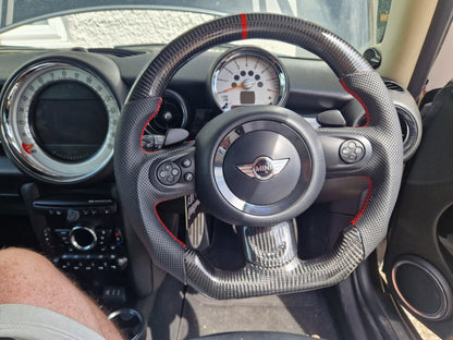 MINI Gen 2 R56 Carbon Perforated Leather Flat Bottom Steering Wheel