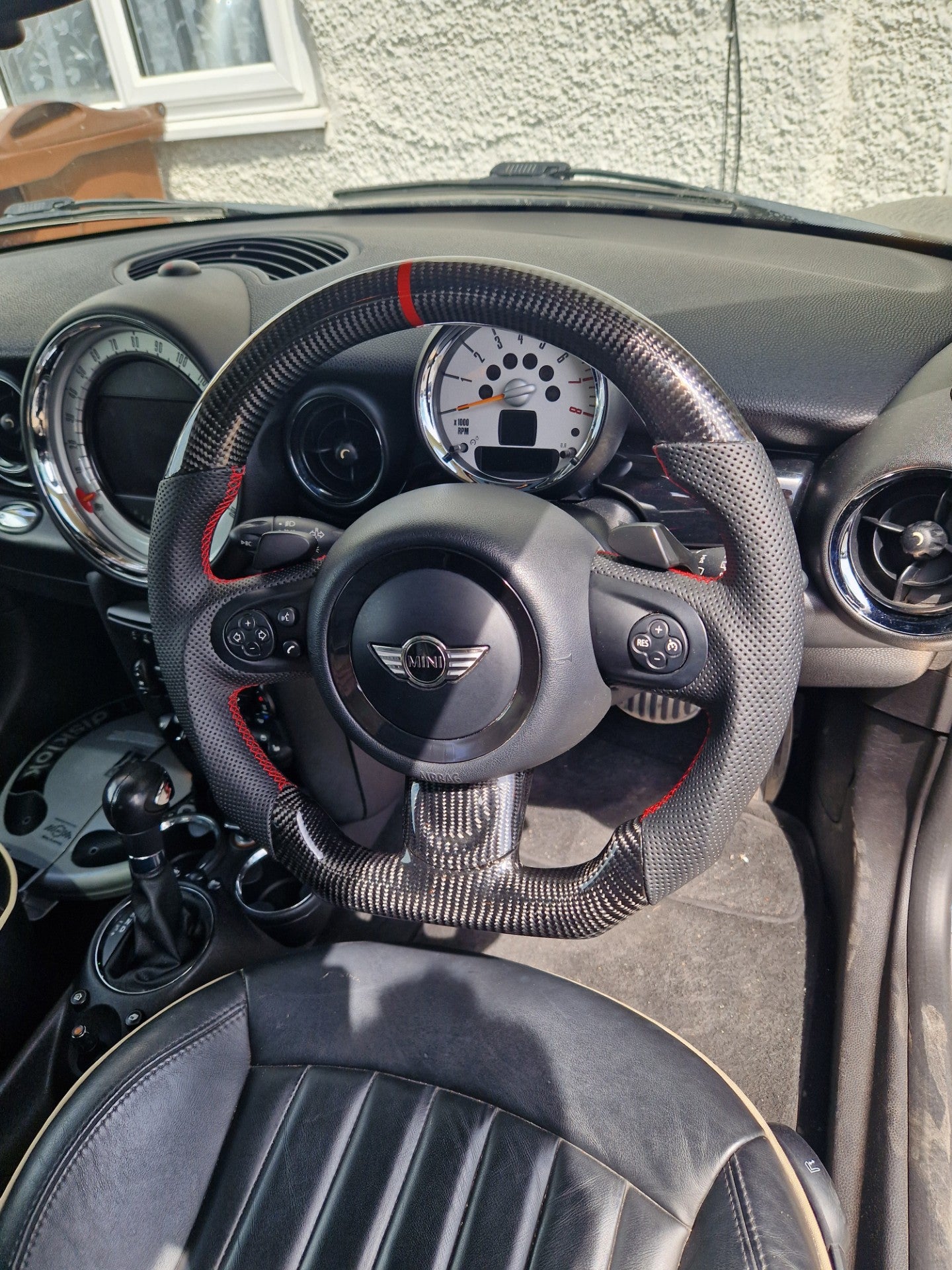 MINI Gen 2 R56 Carbon Perforated Leather Flat Bottom Steering Wheel